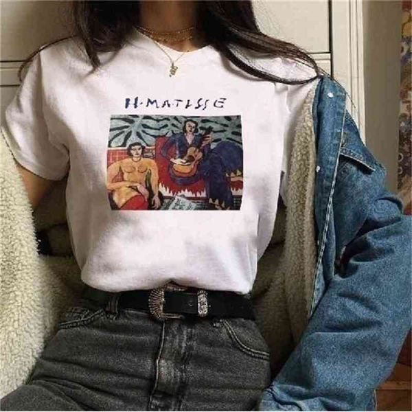

-xsx korean fashion cute graphic tee henri matisse la musica painting t-shirt retro ulzzang style shirt 210512, White