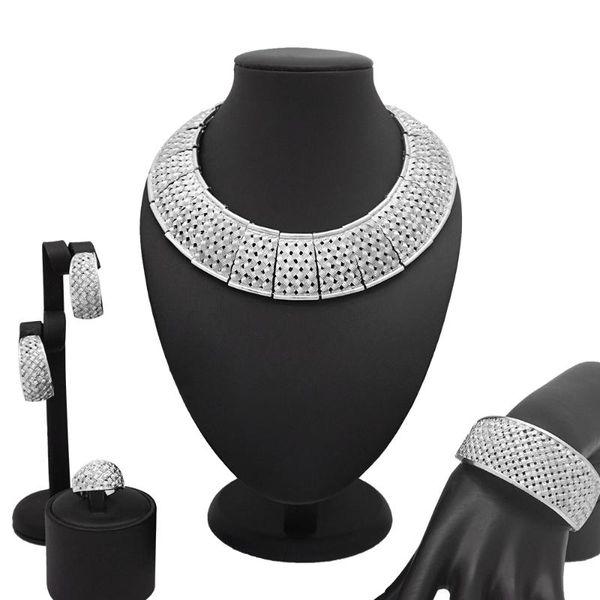 

earrings & necklace fashion african jewelry sets wedding gift bracelet ring for women, Silver