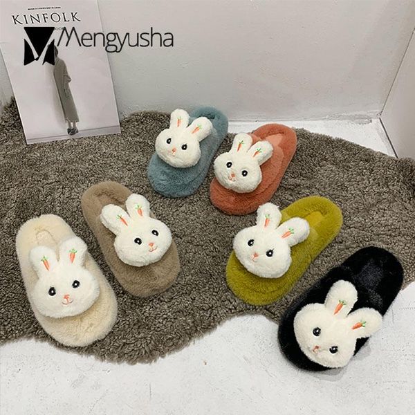 

lovely cartoon furry mules women creepers fur slippers 41 winter plush shoes woman cover toe fleeces slides pantuflas2021, Black