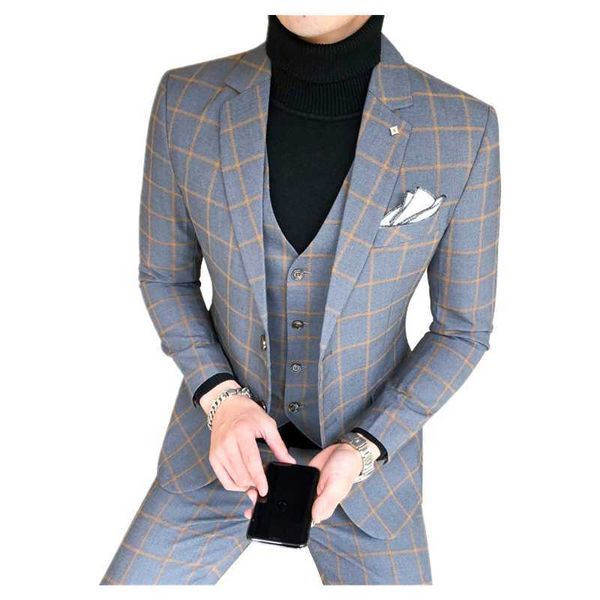 Männer Kleid Anzüge Britischen Herren Hochzeit Anzug Luxus 3 stück anzug männer anzug neueste Jacke design Blazer Mode kariertes hochzeitskleid X0909