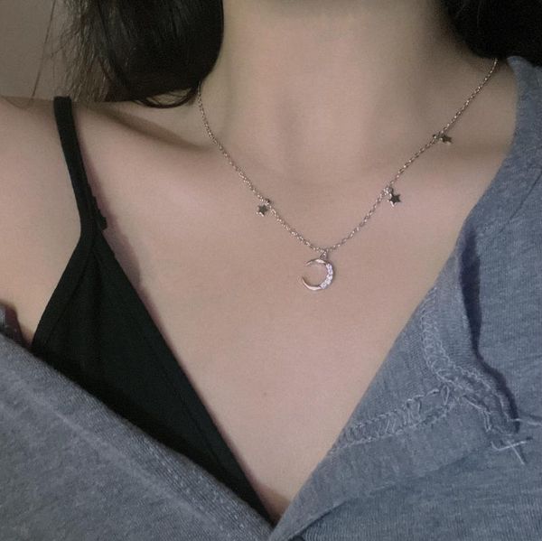 

chains arrival trend start moon pandant necklace ins korean trendy necklaces for women 2021 fashion luxury jewelry birthday gift, Silver