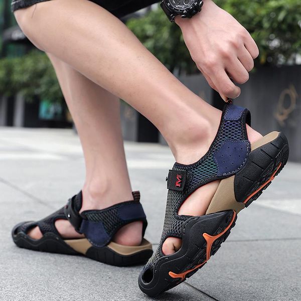 

sandals basic mesh light eva shoes rubber buckle strap men casual flat sandal solid for leisure slipper, Black