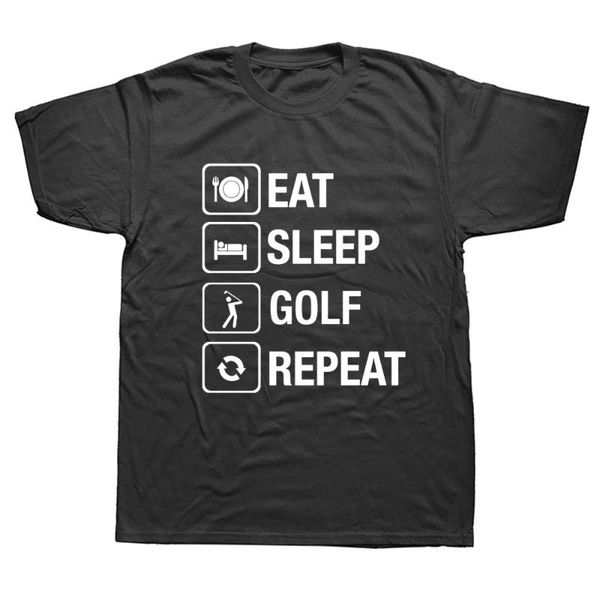

men's t-shirts eat sleep golfer repeat funny golfing graphic vintage fun cotton short sleeve t shirts o-neck harajuku t-shirt, White;black