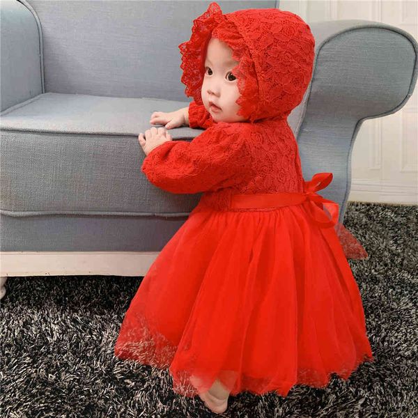 

premium 70% off selling newborn long sleeve dress winter warm baby cotton red princess dress send hat, White