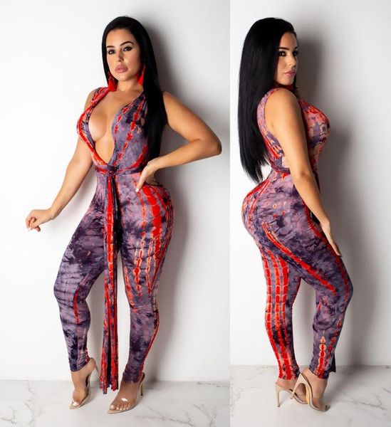 

gym clothing ahvit fashion printed skinny women jumpsuits sleeveless deep v neck sashes decorate elegant party romper h1158, White;black