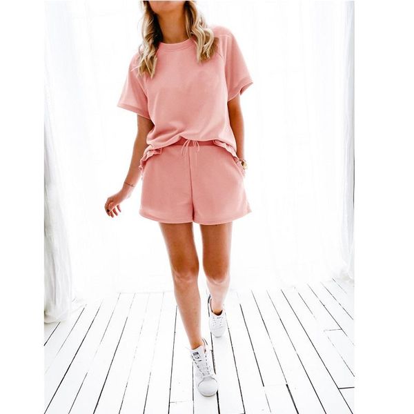 

women's tracksuits conjunto verano mujer 2021 product pure color lace-up soft and comfortable satin short-sleeved shorts ruffled casual, Gray