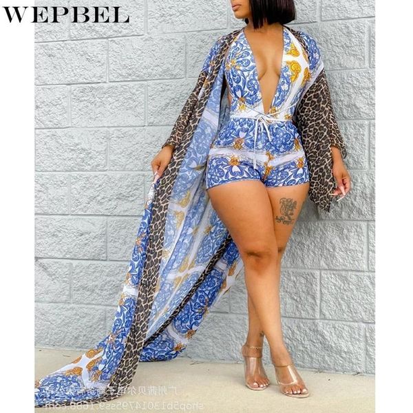 

women's tracksuits wepbel casual printing suit summer fashion long sleeve cardigan coat + sleeveless v-neck lace-up playsuits, Gray