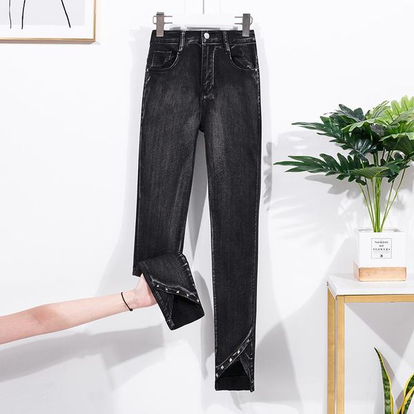 

women's jeans large 2021 fat sister autumn fashion retro simple slim fit versatile elastic, Blue