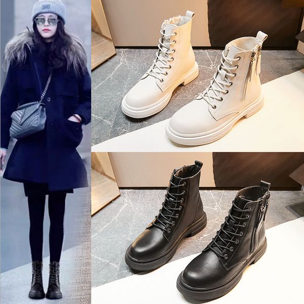 

leather martin women's 2021 autumn and winter british style motorcycle short fashion versatile double zipper single boots, Black