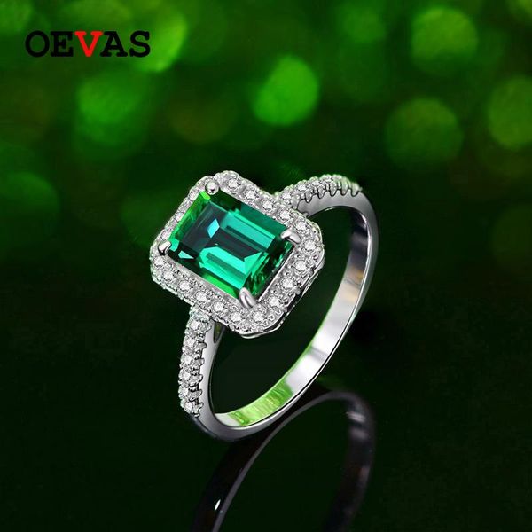 

cluster rings oevas 100% 925 sterling silver 8*6mm real emerald wedding for women sparking engagement party bride fine jewelry wholesale, Golden;silver
