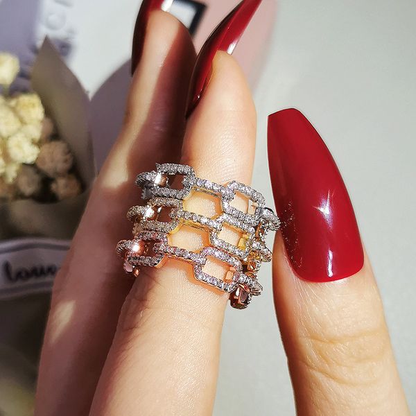 Vecalon Trendy Rose Gold Silver Catene di colore Eternity Band Ring per le donne Regalo di gioielli all'ingrosso