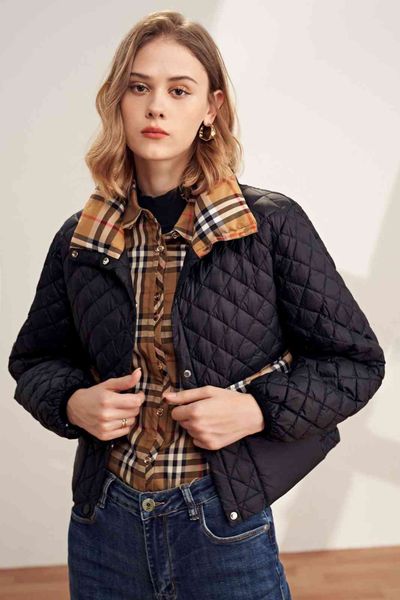 

down jacket 2021 autumn and winter light cotton clothes european goods british style b home foreign lattice short casual coat, Black