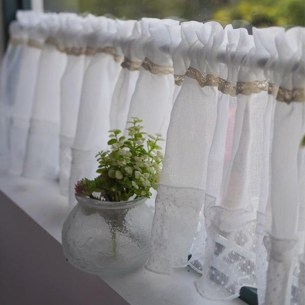 

rod pocket white lace half curtain for kitchen short voile small window cafe drapes home decoration dl-jk076d &