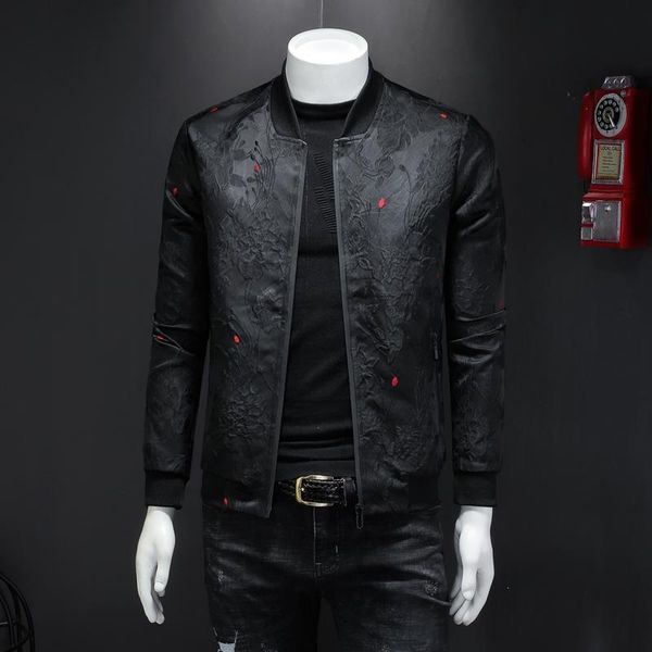 

men's jackets spring autumn men casual jacket coat flower slim fit pattern bomber 4xl puff jacquard black, Black;brown
