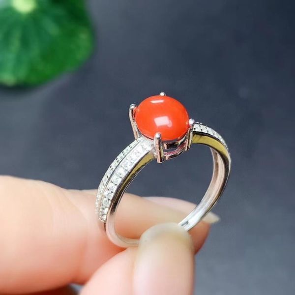 

cluster rings colife jewelry 100% natural red coral silver for daily wear 6*8mm ring fashion gemstone, Golden;silver
