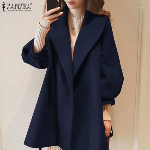 

women's wool & blends womens autumn winter woolen coats solid puff sleeves outwears zanzea korean chic cardigans fashion with belt loos, Black
