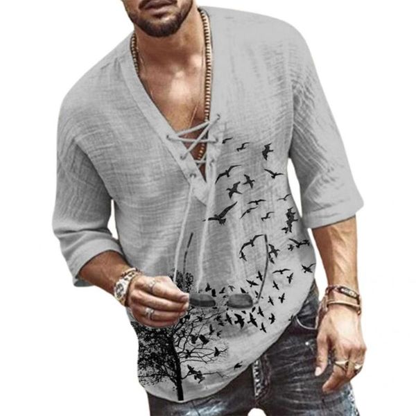 

men's casual shirts lightweight stylish front lace up middle sleeve tee shirt comfy loose for holiday, White;black