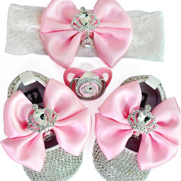 

first walkers dollbling luxury rhinestones baby girl shoes walker headband set sparkle bling crystals princess shower gift sh