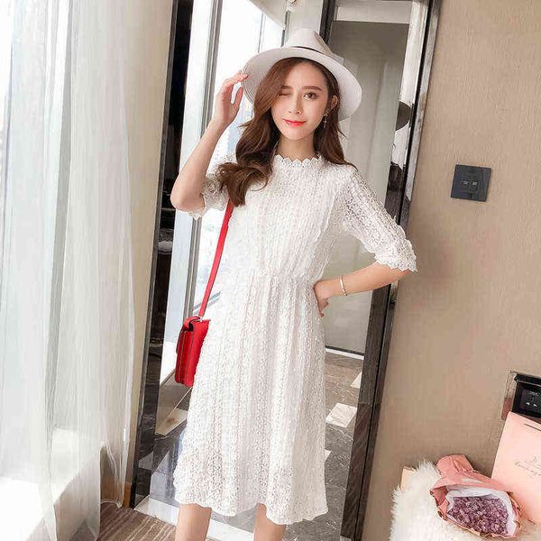

luxury dress summer sweet white lace short sleeve dresses, Black;gray