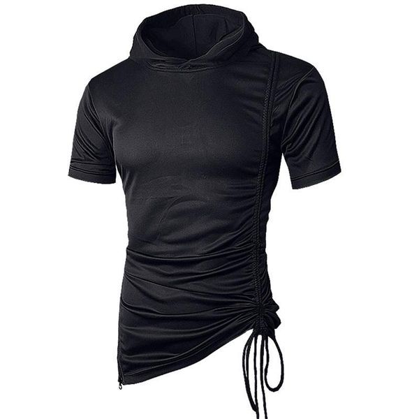 

hop 2020 new short mens hipster sleeve hip side zipper hooded t shirts solid swag extended tees fashion urban, White;black