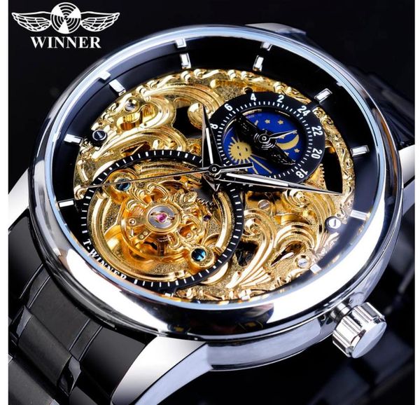 

wristwatches men's watch fashion casual hollow moon phase carved automatic luxury advanced trend mechanical wa106, Slivery;brown