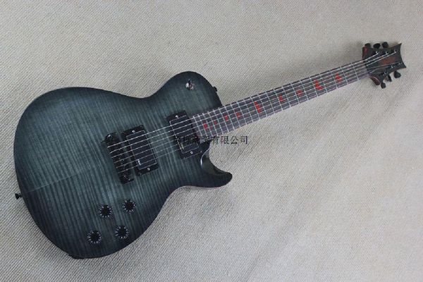 

dark grey tiger flame private stock prs electric guitar with red binding & red bird inlay emg pickups @29