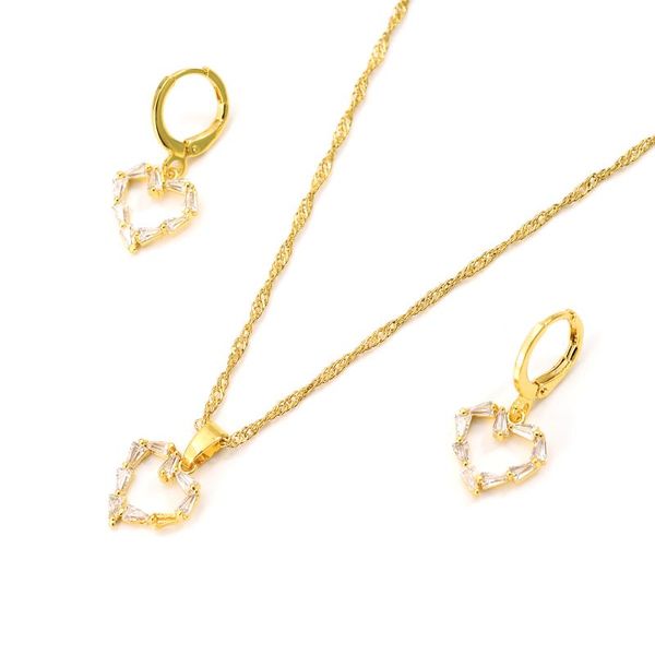 

earrings & necklace gold jewelry sets love herat charms hollow cz stone fashion for women girls birthday gift, Silver