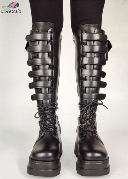 

boots doratasia big size brand goth black women hook loop packet bags thick bottom shoes leisure wedges high quality