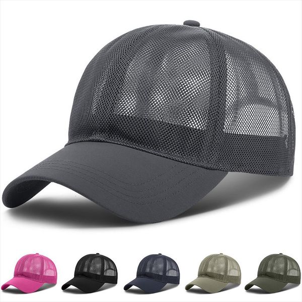

mesh breathable baseball caps men women solid color adjustable sun hat hip hop cap summer, Blue;gray
