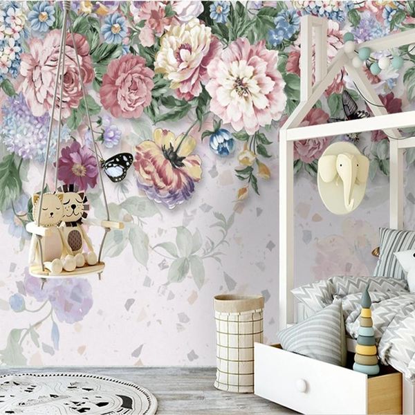 

wallpapers custom 3d po country style hand painted blooming floral peony flowers murals bedroom living room tv sofa background wallpaper