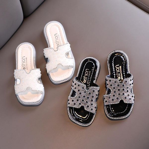 

fashion rivets girls slippers cute princess outdoor summber beach shoes slides open toe children girl home indoor e04303 slipper, Black;grey