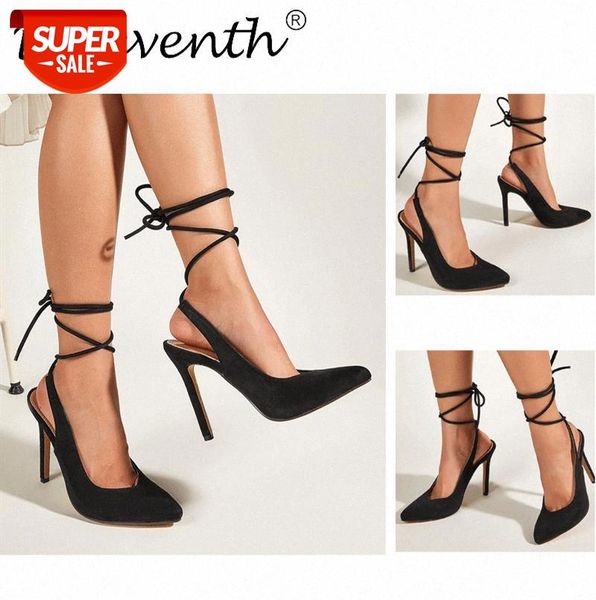 

women's high heels european and american cross straps stiletto heel single shoes female plus size #sx5m, Black