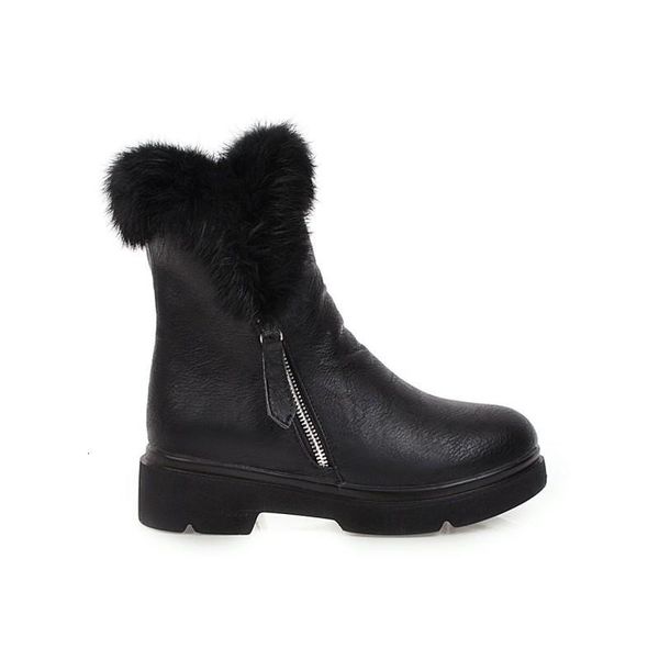 

boots women autumn winter med heel warm pu ankle hair snow flat platform plush fashion brown black x3hc