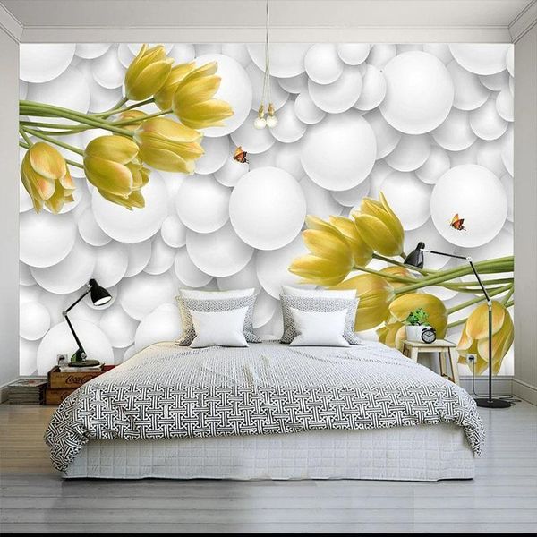 

wallpapers custom self-adhesive wallpaper lily 3d stereo tv sofa bedroom background stickers papel de parede flores fresco tapety tapi