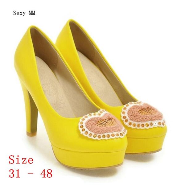 

women high heel shoes platform pumps woman thin heels party wedding ladies kitten small plus size 31 - 48 dress, Black