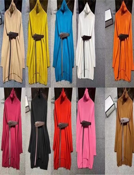 

dress brand designer women's longs woolen pure color dresss high collar long sleeve leather belt slim fashion women, Black