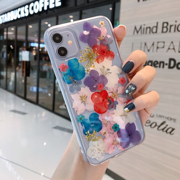 

ture dried flowers of colorful flower transparent phone cases for iphone 12 11 pro promax min x xs max 7 8 plus