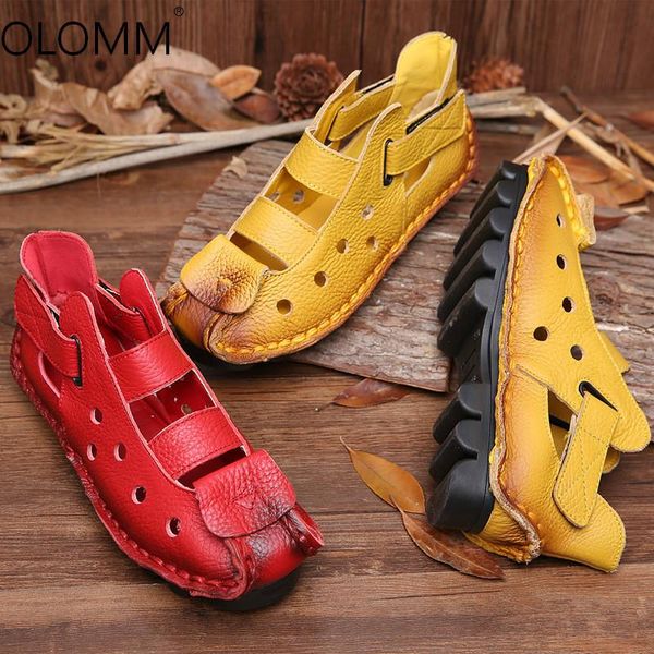 

summer soft bottom flat leather womens shoes casual sandals retro zapatos de mujer women platform, Black