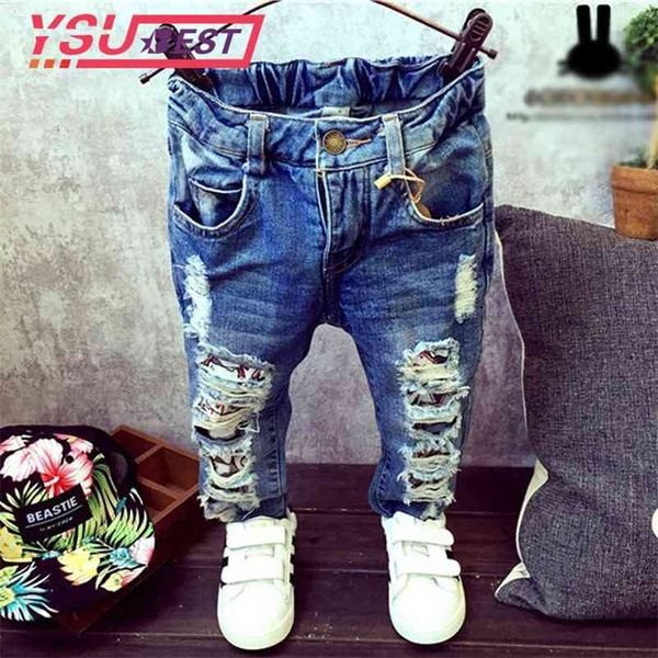 Neue Jeans Kinder Kinder Gebrochene Loch Hosen Hosen Baby Jungen Mädchen Jeans Marke Mode Herbst 2-7Yrs Kinder Hosen Kleidung 210317