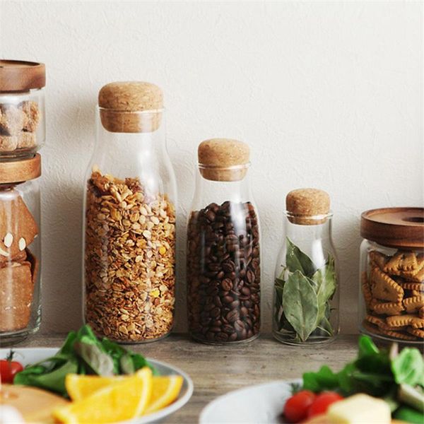 

cups & saucers heat-resistant sealed bottle of coffee beans and tea round cork cup transparent glass storage tank candy jar
