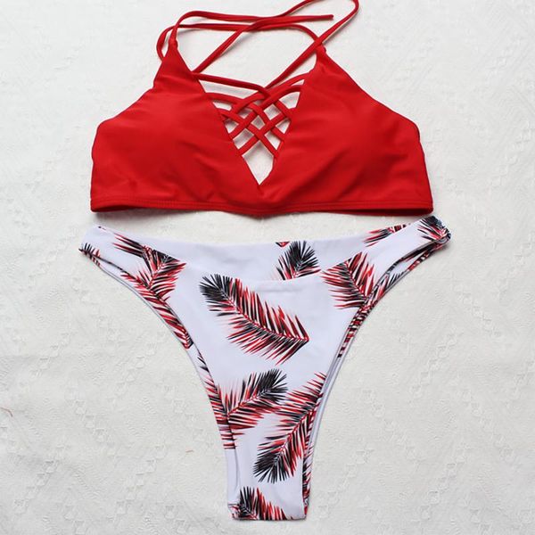 

women's swimwear bikini 2021 swimsuit women print high waist set back cross bandeau bathing suit female beach wear biquini#g3, White;black