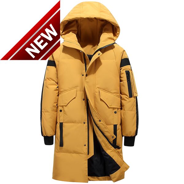 

winter jacket men down fashion thick warm parkas fur white duck coats casual hooded s s clothing, Black