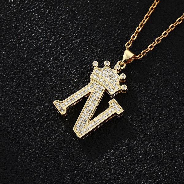 

26 english womens fashion crown necklace stainless steel bracelet zircon letter pendant jewelry, Silver