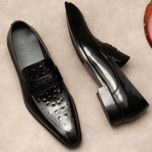 

italian style oxford shoes for men genuine leather suit slip on business wedding shoe pointed toe formal black dress lofers