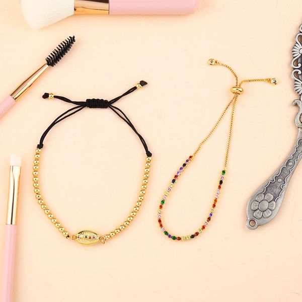 

charm bracelets fashion personality ins zircon bracelet woman bohemian puka shell rainbow cross tennis gold beach jewelry, Golden;silver