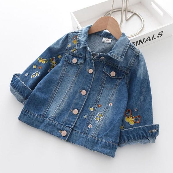 

jackets autumn girls children denim coat floral embroidery kids jeans for outerwear clothes, Blue;gray