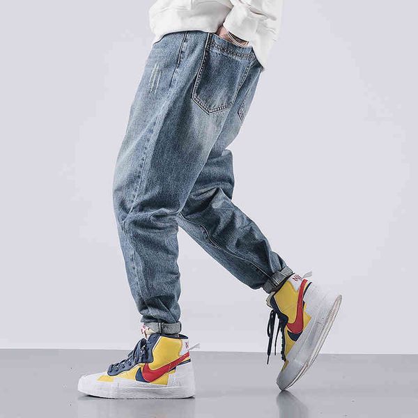 

jeans japanese vintage fashion retro blue loose fit ripped denim harem pants streetwear hip hop wide leg designer jeans men