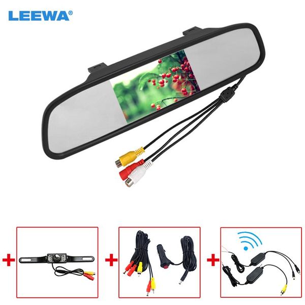 

car video leewa 4.3" lcd tft rearview mirror monitor with rear view parking backup camera + 2.4g wireless module cigarette lighter