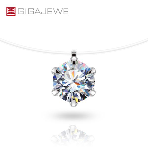 GIGAJEWE 1-3.0ct VVS1 EF Colore Taglio Rotondo Moissanite Linea di Pesce Collana con Pendente Collana Invisibile 925 Argento Donna Ragazza Regalo GMSN-022