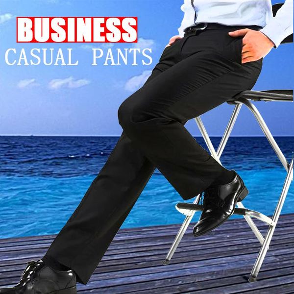 

men's pants man's business casuales loose large size middle aged elderly straight legs length trousers 2021 summer 4xl, Black